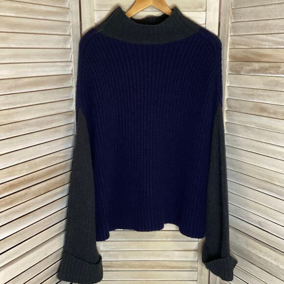 Victor Alfaro Oversized Chunky Shaker Knit Turtleneck Sweater Navy Gray M - Picture 8 of 10